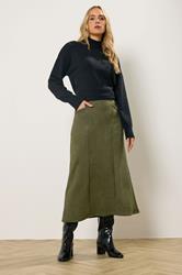 LTS Tall Women's Khaki Green Faux Suede Midi Skirt | Long Tall Sally 3