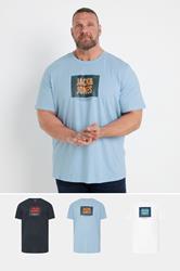JACK & JONES Big & Tall 3 PACK Blue Branded Logo Print T-Shirts | BadRhino 3