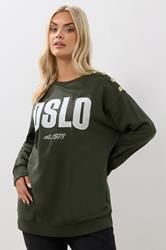 YOURS Plus Size Khaki Green 'Oslo' Slogan Sweatshirt | Yours Clothing 3