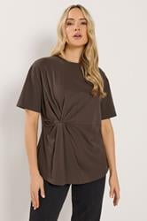 LTS Tall Women's Chocolate Brown Twist Front Cotton T-Shirt | Long Tall Sally 3