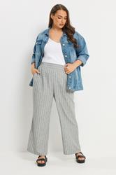 YOURS Plus Size Grey Stripe Linen Look Trousers | Yours Clothing 1