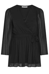 YOURS LONDON Curve Black Pleat Sleeve Wrap Top