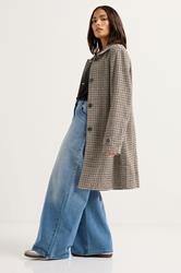 PixieGirl Petite Women's Beige Brown Check Midi Coat | PixieGirl 6