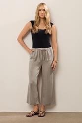 LTS Tall Women's Beige Brown Linen Tie Waist Cropped Trousers | Long Tall Sally  1