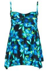 YOURS Curve Black Tropical Floral Hanky Hem Tankini Top