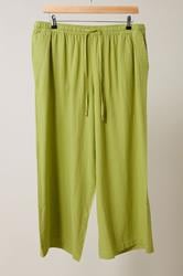 EVANS Curve Chartreuse Green Wide Leg Premium Linen Trousers