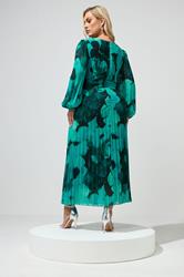 YOURS LONDON Plus Size Teal Green Abstract Pleated Dress | Yours Clothing 4