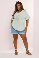 YOURS Plus Size Sage Green Ditsy Floral Tie Front Peplum Top | Yours Clothing 1