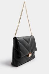 Black Faux Leather Quilted Shoulder Bag