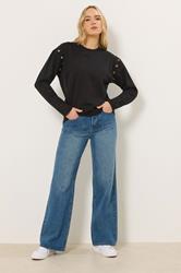 LTS Tall Women's Black Eyelet Detail Sweatshirt | Long Tall Sally 1