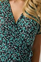 M&Co Teal Green Ditsy Floral Print Wrap Dress | M&Co 4