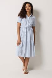 M&Co Blue Stripe Tie Waist Cotton Shirt Dress | M&Co 3