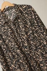 EVANS Plus Size Natural Brown Abstract Print Crepe Midi Shirt Dress | Evans 6