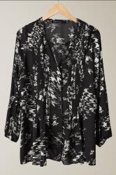 EVANS Curve Black Dogtooth Print Pintuck Blouse