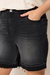 YOURS Plus Size Black Hem Detail Denim Shorts | Yours Clothing 4