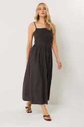 LTS Tall Women's Chocolate Brown Linen Embroidered Midi Dress | Long Tall Sally 2