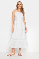 LTS Tall White Floral Broderie Anglaise Cotton Maxi Sundress | Long Tall Sally 2