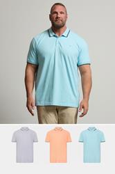BadRhino Big & Tall 3 Pack Blue & Orange Tipped Polo Shirts | BadRhino 2