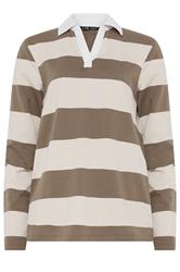 LTS Tall Natural Brown Stripe Rugby Polo T-Shirt