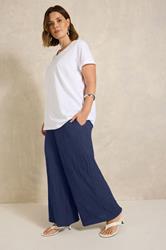 EVANS Plus Size Navy Blue Crinkle Wide Leg Trousers | Evans 3
