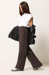 PixieGirl Petite Women's Chocolate Brown Elasticated Waist Wide Leg Trousers | PixieGirl 3
