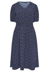 YOURS Curve Navy Blue Ditsy Floral Smock Dress