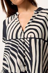PixieGirl Petite Women's Black Abstract Button Shirt Mini Dress | PixieGirl 5