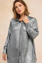 EVANS Plus Size Silver Metallic Long Sleeve Shirt | Evans  3