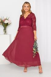 Plus Size YOURS LONDON Curve Burgundy Red Lace Pleated Maxi Dress | Yours Clothing  1
