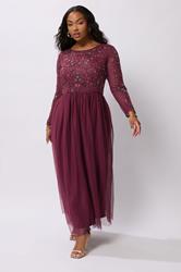LUXE Plus Size Burgundy Red Sequin Floral Hand Embellished Maxi Dress | Yours Clothing 4