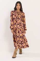 PixieGirl Petite Womens Brown Blurred Floral Ruffle Dress | PixieGirl 1