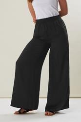 LTS Tall Black Matt Satin Wide Leg Trousers | Long Tall Sally 3
