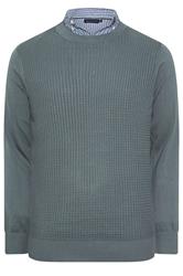 BadRhino Big & Tall Storm Blue Cable Knit Mock Shirt Jumper