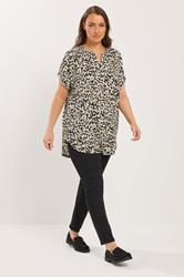 YOURS Plus Size Natural Brown Abstract Print Notch Neck Top | Yours Clothing 1