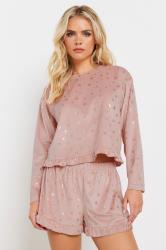 PixieGirl Petite Women's Pink Luxe Fleece Foil Star Pyjama Short Set | PixieGirl 3