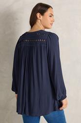 EVANS Plus Size Navy Blue Long Sleeve Macrame Blouse | Evans 4