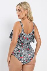 YOURS Plus Size White Leopard Print Frill Swimsuit | Yours Clothing 2