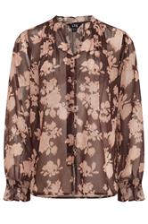 LTS Tall Brown Abstract Floral Sheer Pintuck Blouse