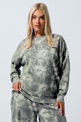 LIMITED COLLECTION Plus Size Grey 'La Lune' Tie Dye Sweatshirt | Yours Clothing 3