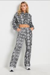 PixieGirl Petite Women's Grey Snake Print Denim Bomber Jacket | PixieGirl 1