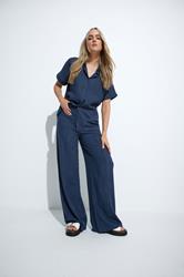 LTS Tall Navy Blue Linen Pleated Wide Leg Trousers | Long Tall Sally 3