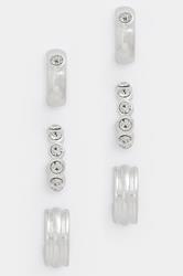 YOURSET 3 PACK Silver Tone Diamante Hoop Earrings | Yours Clothing 3