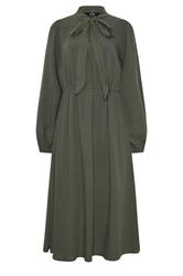 LTS Tall Green Acid Wash Tie Neck Midi Dress