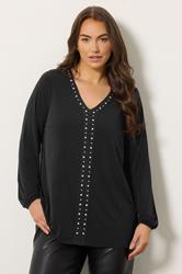 EVANS Plus Size Black Stud Detail Top | Evans 3