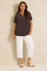 EVANS Plus Size Chocolate Brown Bar Detail Top | Evans 1