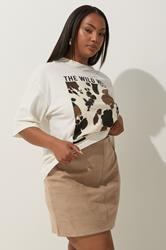 LIMITED COLLECTION Plus Size Beige Brown Faux Suede Mini Skirt | Yours Clothing 3