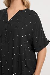 YOURS Plus Size Black Crinkle Polka Dot Notch Neck Top | Yours Clothing 4