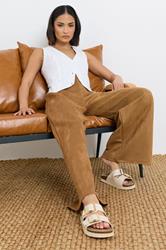 PixieGirl Petite Women's Camel Brown Suedette Wide Leg Trousers | PixieGirl 1