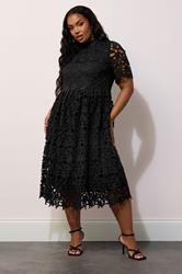 YOURS LONDON Plus Size Black Lace Crochet Midi Dress | Yours Clothing  2