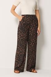 LTS Tall Women's Chocolate Brown Leopard Print Wide Leg Trousers | Long Tall Sally 1